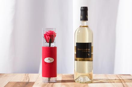 フランス白ワインとピンクのお花のギフトセット