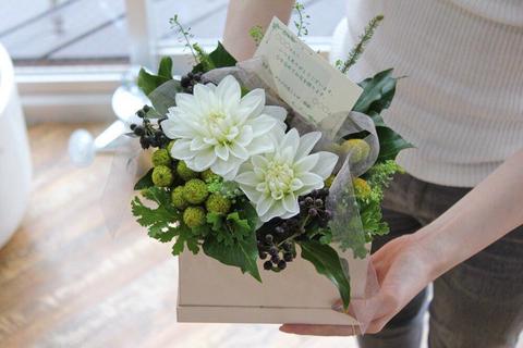 ことばの花箱 白ダリア(感謝)